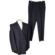 Christian Dior Monsieur Anzug Selten Groß Herren Blau Wolle Designer Nadelstreifen 90er