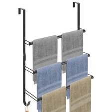 3-Tier Over Door Towel Rack - Metal Towel Storage with Hooks for Bathroom, Black