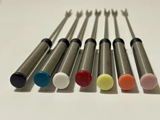 Lot of 7 VTG Stainless Steel Fondue Skewers Forks w Color Coded Handles