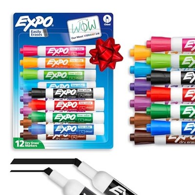 EXPO Dry Erase Markers 12 Count Assorted Colors Chisel Tip Low Odor Ink