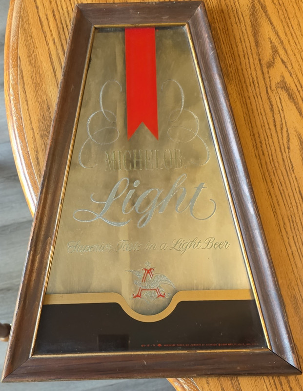 Michelob Light Framed Beer Mirror Bar Sign, Breweriana Mirror Sign Decor