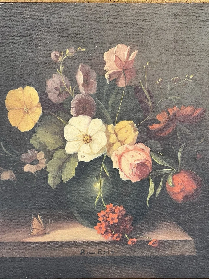 LOVELY VINTAGE STILL LIFE FLOWER PAINTING SIGNED Black Framed 17"x17" READ - Image 4 of 4