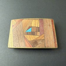 Vintage Brass Belt Buckle  Inlaid Wood  Turquoise  Geometric Southwest Design