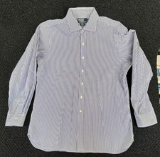 VTG Polo Ralph Lauren Regent Custom Fit Shirt 2XL 17-36 Blue White Bengal Stripe