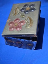 Antique Primitive Country Rustic Hinged Tin Trinket Box