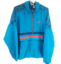 Nike Nylon Half Zip Windbreaker Track Jacket Teal with Orange 1990s Men's XL