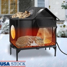 Heated Outdoor Cat House Weatherproof with Heating Pad Insulated Feral Shelter