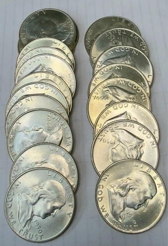 Lot of 20 $10 Face 1950 D Franklin Half Dollars- 90% Silver - BU -JR