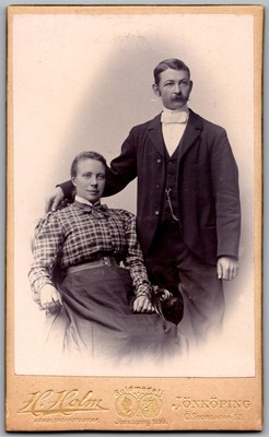 CDV Circa 1890s H. Holm Couple in Suit & Dress Jonkoping Sweden