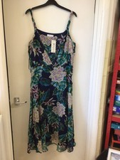 Per Una blue floral strappy lined dress UK size 16 BNWT
