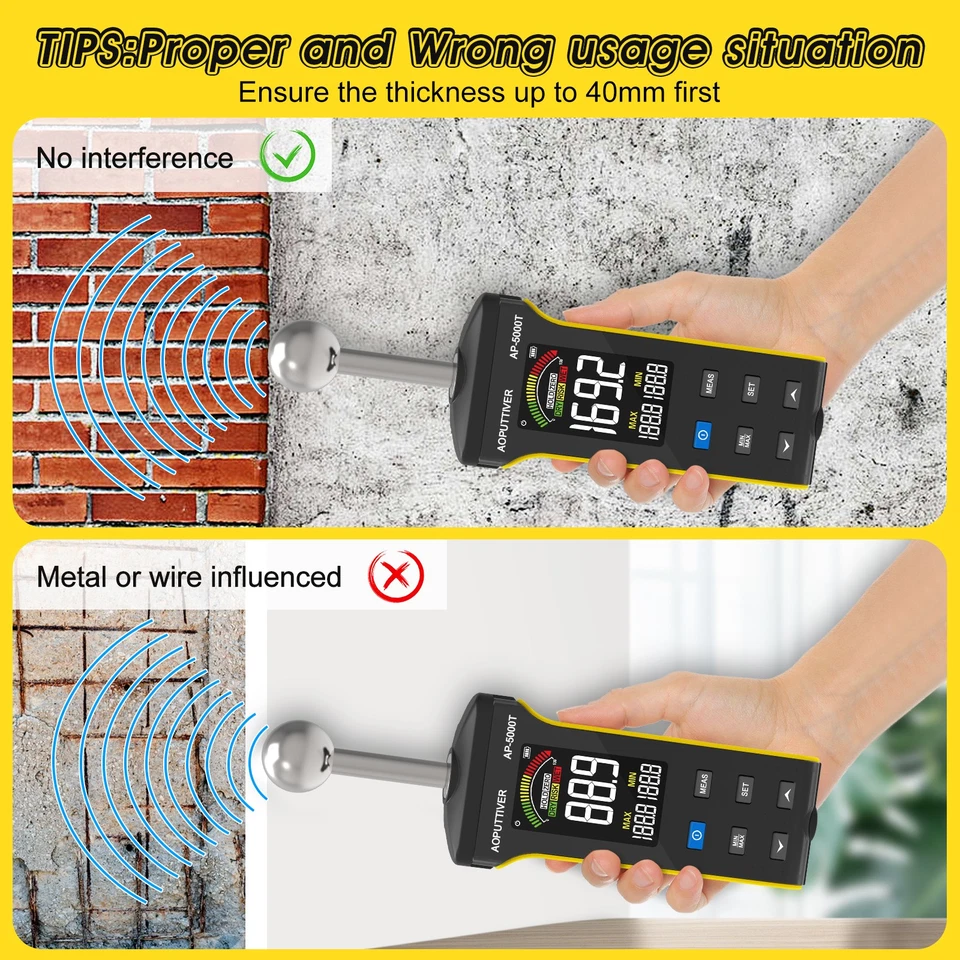 Feuchtigkeitsmessgerät Feuchtigkeitsmesser Holz Wand Bau Feuchtemessgerät 100% - Bild 4 von 4