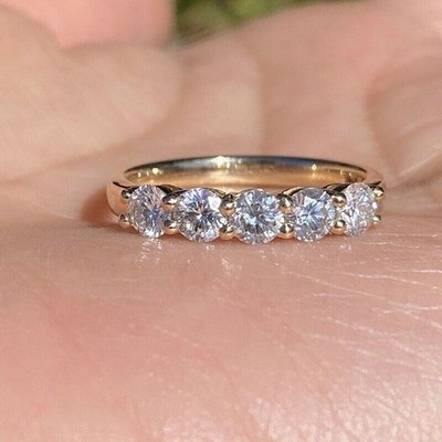 0.85 CT Round Five Stone Diamond Band Wedding Ring 14K Yellow Gold Finish Size 7