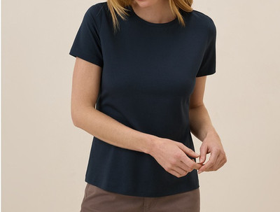 New Pact Women's S Midnight Blue Luxe Stretch Jersey Slim Tee Organic Cotton Top