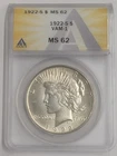 1922-S San Francisco Minted Silver Peace ✌️ Dollar VAM-1 ANACS Graded MS62