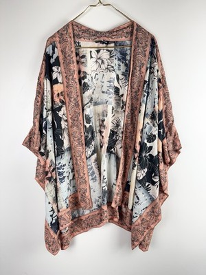 Tolani Collection 1X Open Kimono Cardigan Patchwork Floral Resortwear Boho