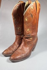 Dingo Womens Brown Leather Western Cowboy Boots Scroll Inlay Made in USA 8.5 M