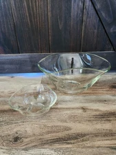 Vintage Indian Glass Clear Glass Chip and Dip Bowl Set | Set of 2