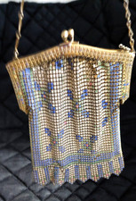 Antique Whiting Davis Art Deco Enamel Mesh Purse 1920s Marked - RARE