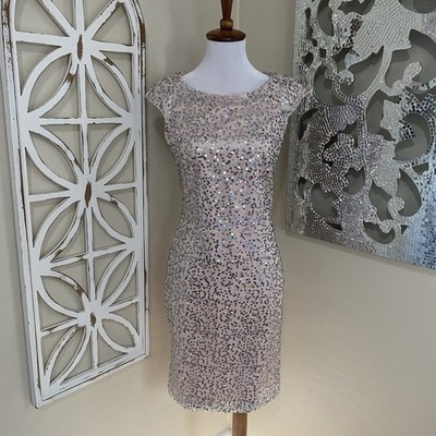 NWOT VENUS size 4 PINK SEQUIN EMBELLISHED CAP SLEEVE SHEATH DRESS