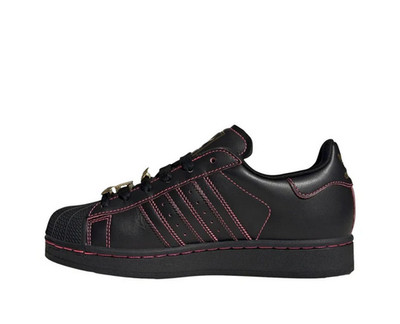 Adidas Superstar Core Black Gold Red Womens Sneakers Casual Shoes JS1380 (G)