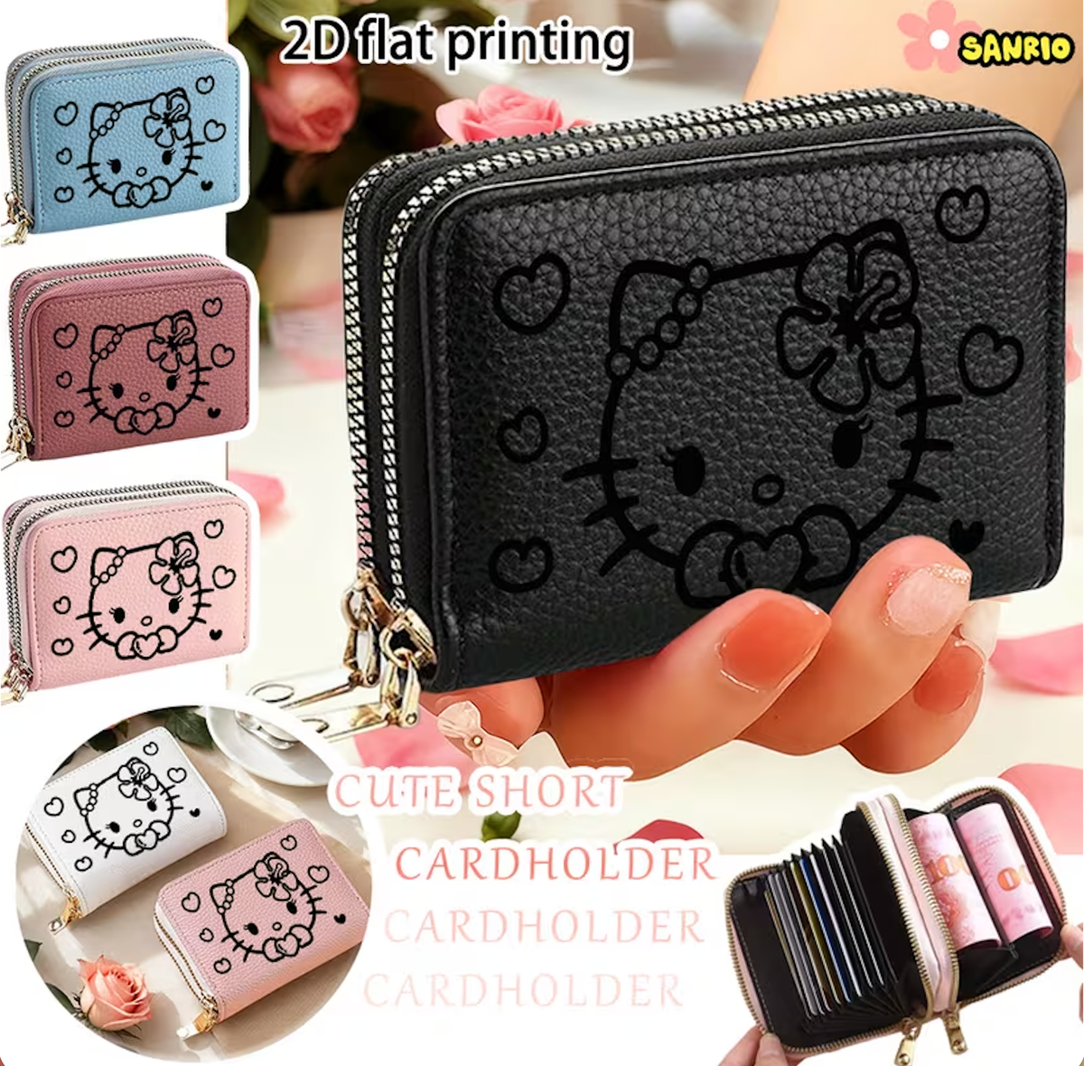 Hello Kitty Red Wallet Zip Around Cute Kawaii Card Holder Coin