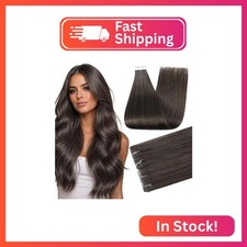 Full Shine Injected Tape in Hair Extensions Human Hair, Mocha Brown 16 Inch
