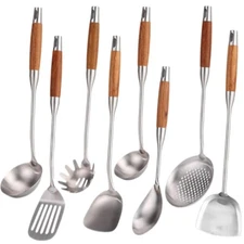 Stainless Steel Kitchen Cooking Utensils Set With Wooden Handle8 Pieces Metal Ut