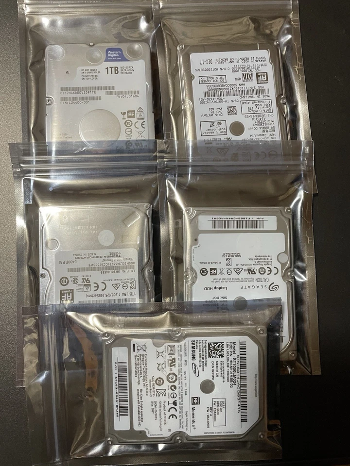 Lote de 5 Toshiba, Seagate, WD 1TB, Internos, 5400/7200 RPM. Disco duro de 2,5" Foto 2 de 4