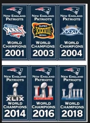 New England Patriots 6 Super Bowl Champions Banner Decals FREE SHIPPING