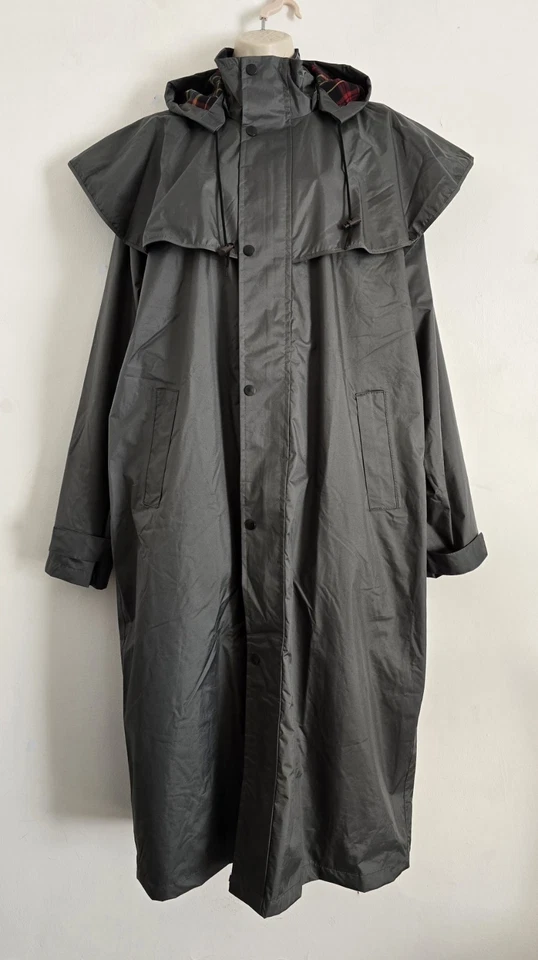 Country Estate Size 2XL Greyish Khaki Lined Removable Hood Long Riding Rain Coat - Image 2 of 4