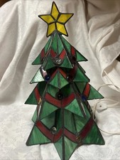 Vtg Tiffany Style Handcrafted Stained Glass Christmas Tree, Corded