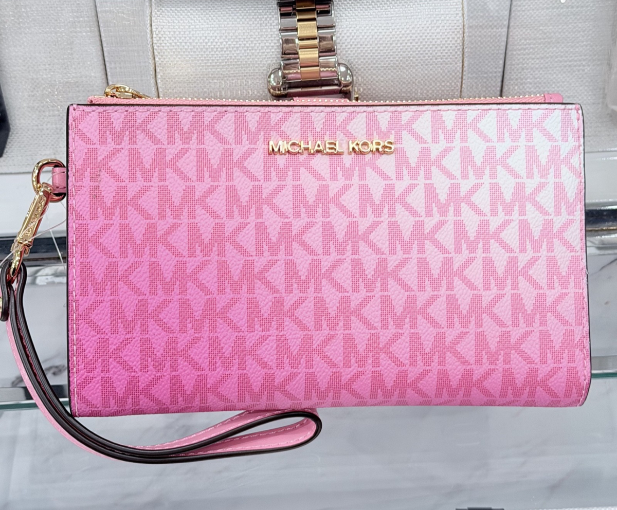 Michael Kors Jet Set Travel Double Zip Wristlet Wallet MK Logo