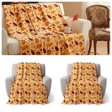 2 Pcs Large Thanksgiving Fall Blankets Pumpkins Orange Maple Leaf Soft Leaves