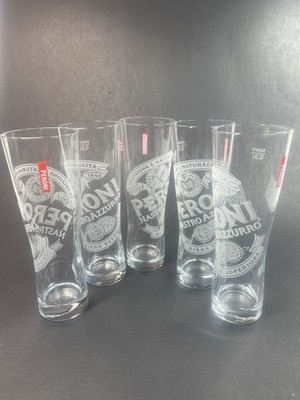 Peroni Nastro Azzurro Beer Glass Set 5 Pilsner Lager Glasses 14oz