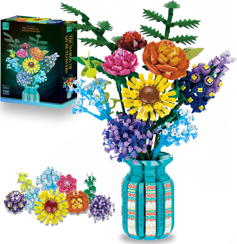 Flowers Bouquet Toys Building Blocks Set, Including Vase, Roses, Sunflower, Hydr