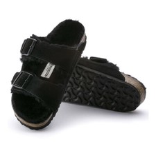 NEW Birkenstock Arizona Genuine Shearling Slide Sandal - Black - 6 US / 37