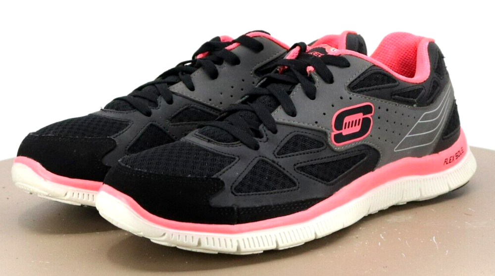 Skechers Lightweight Women's Running Shoes Size 10 Black Gray Coral