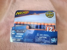 New Nerf Darts 12 Piece Elite Distance 85ft/26m by Hasbro Blue With Orange Tips