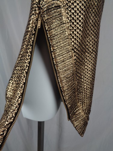 Saks Fifth Avenue Gold Metallic Zipper Asymmetric Sweater Size Medium - Picture 8 of 11