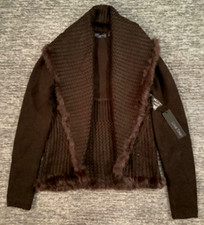 Love Token Lorenzo Genuine Rabbit Fur Trim Knit Jacket Sweater Chocolate Brown S