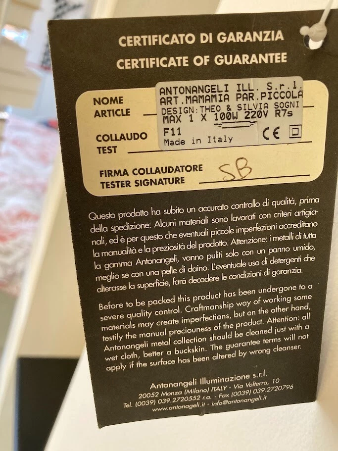 ANTONANGELI - LAMPADA DA PARETE MOD. MAMAMIA - FOGLIA ARGENTO - Immagine 4 di 4