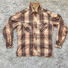 Alfie California Mens Shirt Medium Disco Dance Western Vintage 70's Brown Plaid