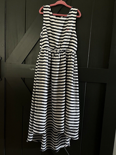 Nautical Girl’s Sleeveless Navy White Striped Maxi Summer Sundress 10 - Picture 4 of 5