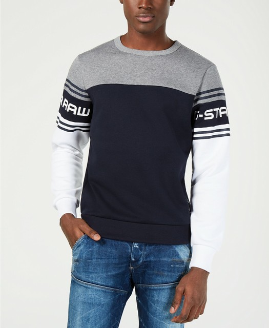 G-Star RAW Men's Gray/Blue/White Swando Colorblock Logo Pullover Sweatshirt | eBay