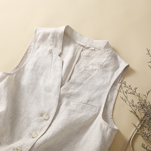 Womens Ladies Cotton Linen Vest Casual Loose V Neck Sleeveless Vests Jacke ✔ - Picture 6 of 17