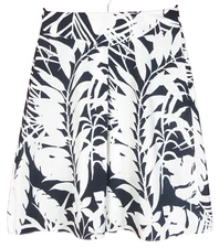 SK16491- ANN TAYLOR Womens 100% Silk Yoke Waist Skirt Floral Navy Blue White 0