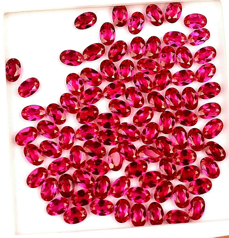 91 Pcs Natural Red Mogok Ruby Oval 6.00 x 4.00 mm Certified Treated Gemstone - Image 3 of 4