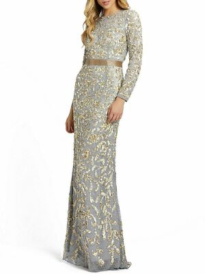MAC DUGGAL 4316D Platinum Gold Sequin Beaded Embellished Maxi Dress Gown 4  = S | eBay