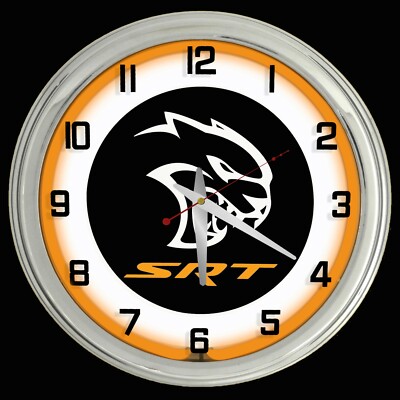 Dodge SRT Hellcat Sign 16'' Orange Neon Clock Charger Challenger 707 HP