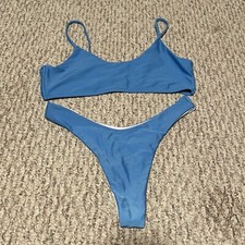 Neon Bright Blue Bikini Swimsuit Set Top And Bottom Cheeky Fits Size Small NWOT